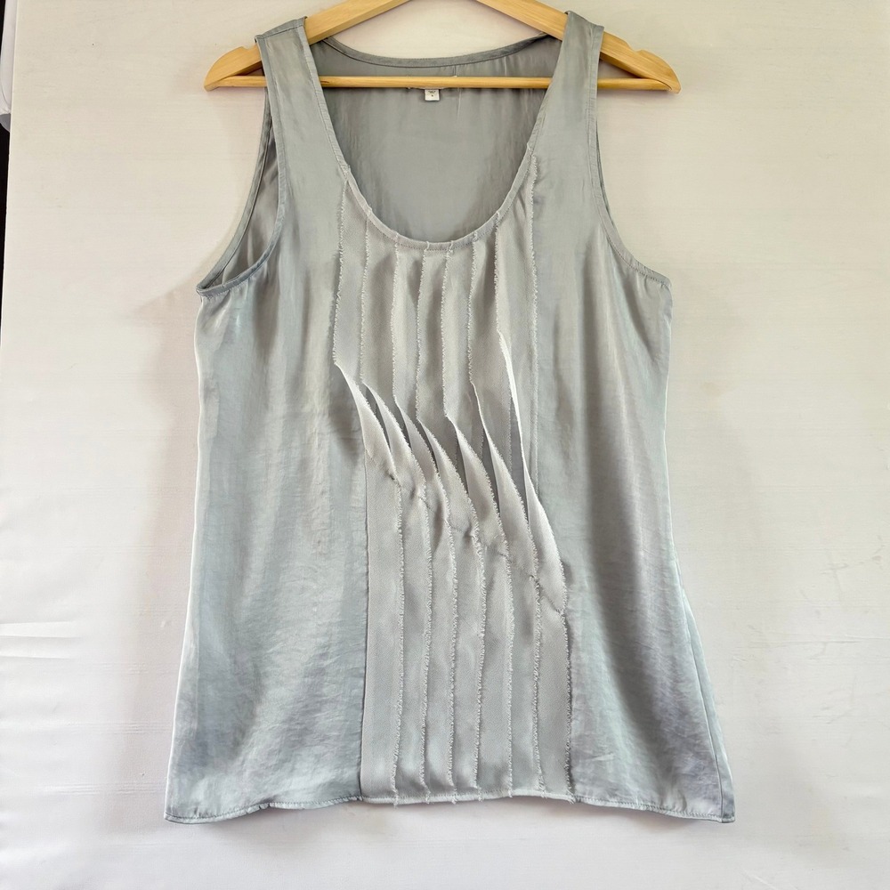 Gap Womens Silver Gray Satin Pleated Fringe Sleeveless Tank Top Size S HOL 11